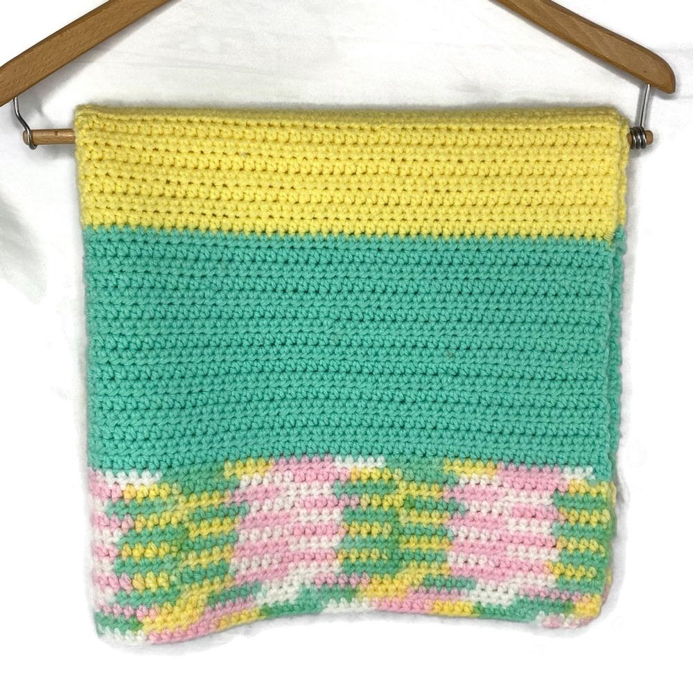 Handmade Knitted Baby Blanket Spring Colors 22X28